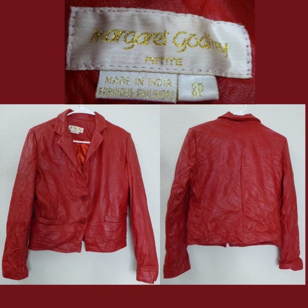 Margaret Godfrey red leather blazer jacket (Leather Shrinkage)